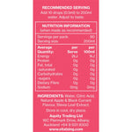 Nutrition information panel for Vital Zing Apple & Blackcurrant Water Drops showing zero sugar and calories.