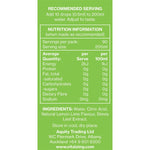 Nutrition facts and ingredients for Vital Zing Lemon & Lime Water Drops on a 45ml squeeze bottle.
