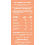Back of Vital Zing Peach Iced Tea Water Drops 45ml bottle with nutrition facts, ingredients, and directions.