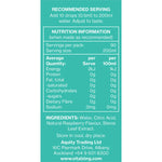 Back of Vital Zing Raspberry Water Drops bottle showing nutritional information and ingredients.