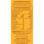 Back of Vital Zing Ginger Beer Soda Drops bottle showing nutrition information, ingredients, and directions for use.