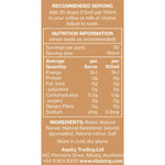 Back of Vital Zing Caramel Cafe Drops 40ml bottle showing nutrition information panel and ingredients.