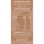 Back of Vital Zing Hazelnut Cafe Drops bottle with nutrition facts, ingredients, and usage instructions.