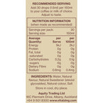 Nutrition information panel for Vital Zing Vanilla Cafe Drops 40ml showing ingredients and serving size.