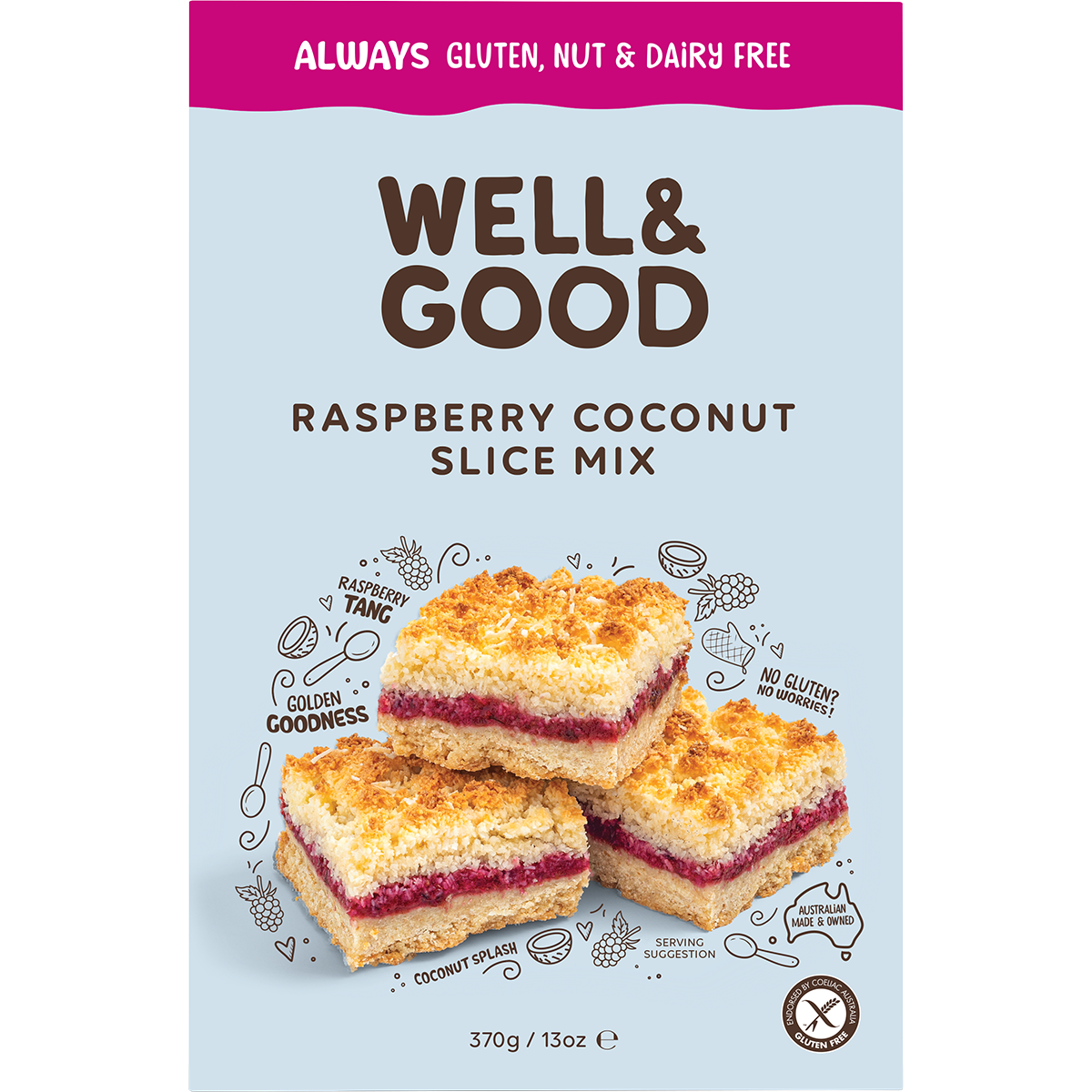 Well & Good Raspberry Coconut Slice Mix 370g