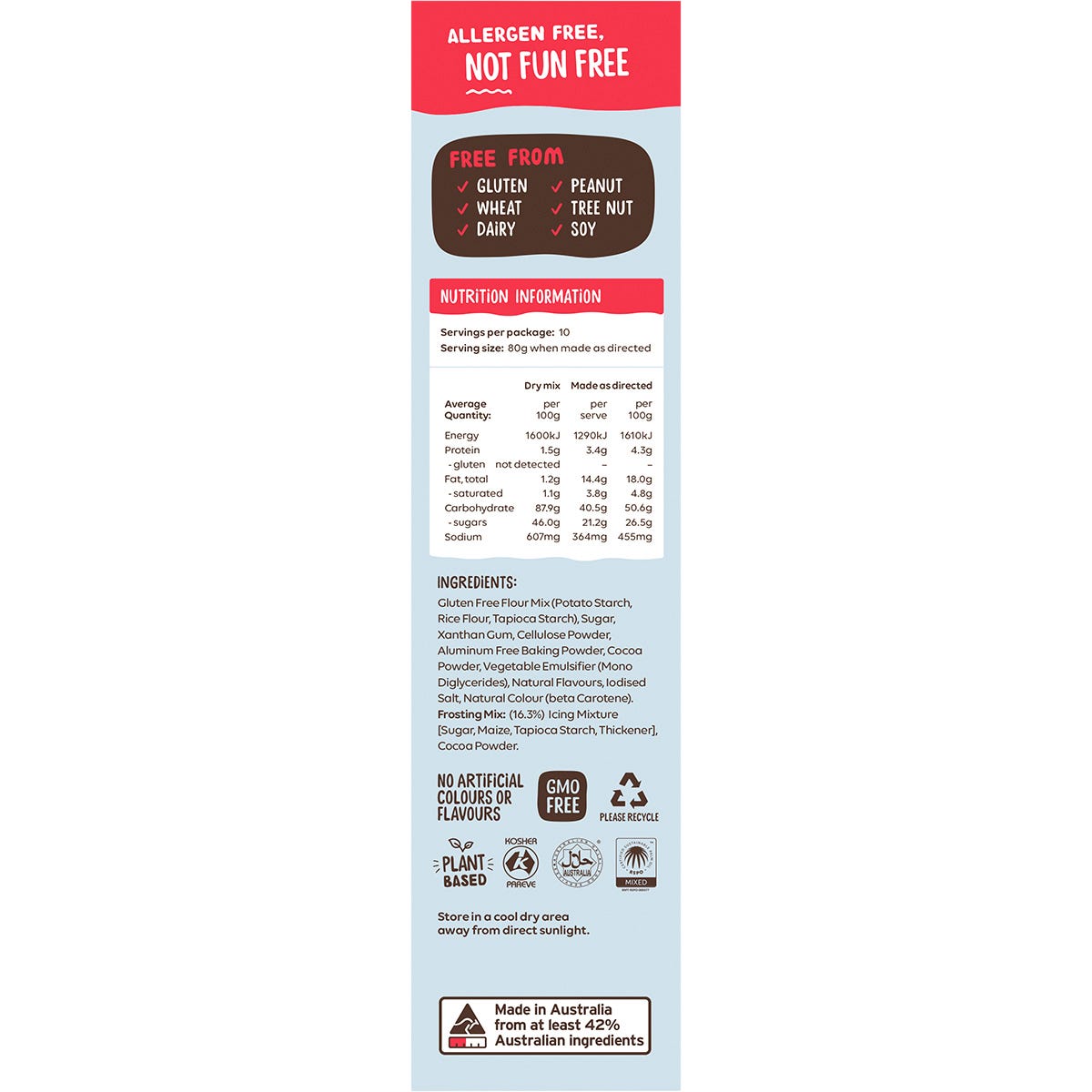 Right side of Well and Good Marble Cake Mix box with mixing instructions and a "Plant Based" certification logo.