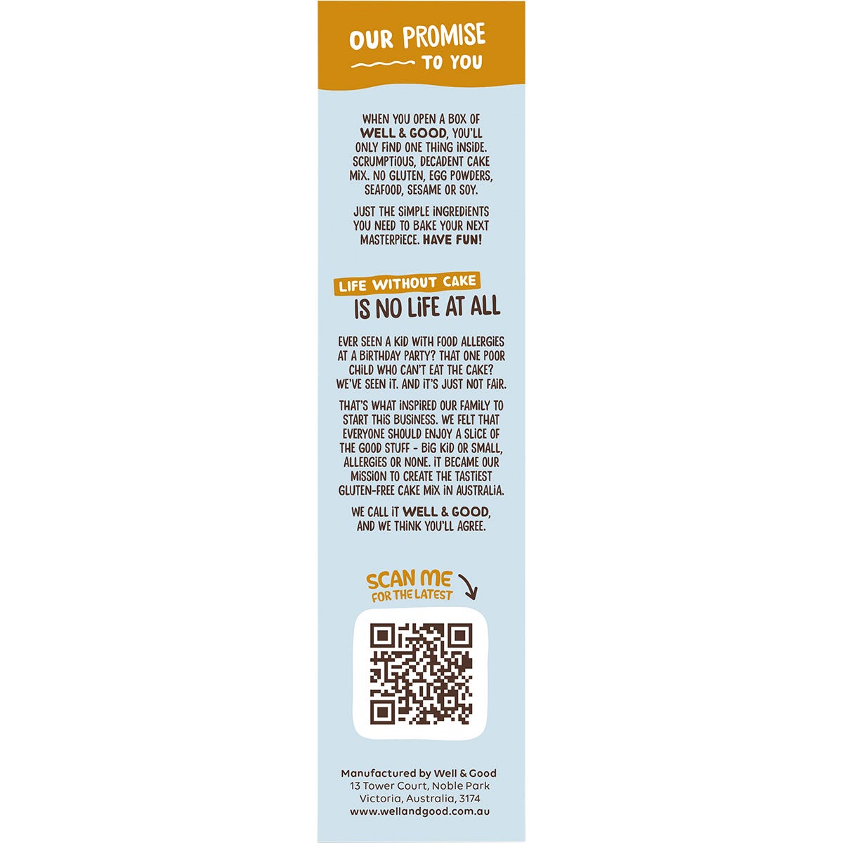 Side view of Well & Good Caramel Slice Mix 315g box showing the gluten-free logo and Australian-made symbol.