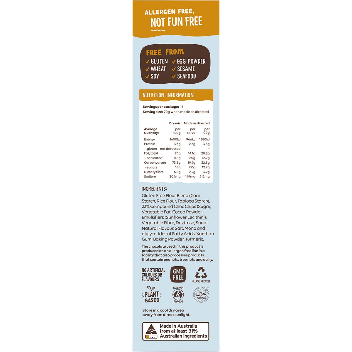Right side of Well & Good Caramel Slice Mix 315g box showing key product benefits and a "Vegan Friendly" label.