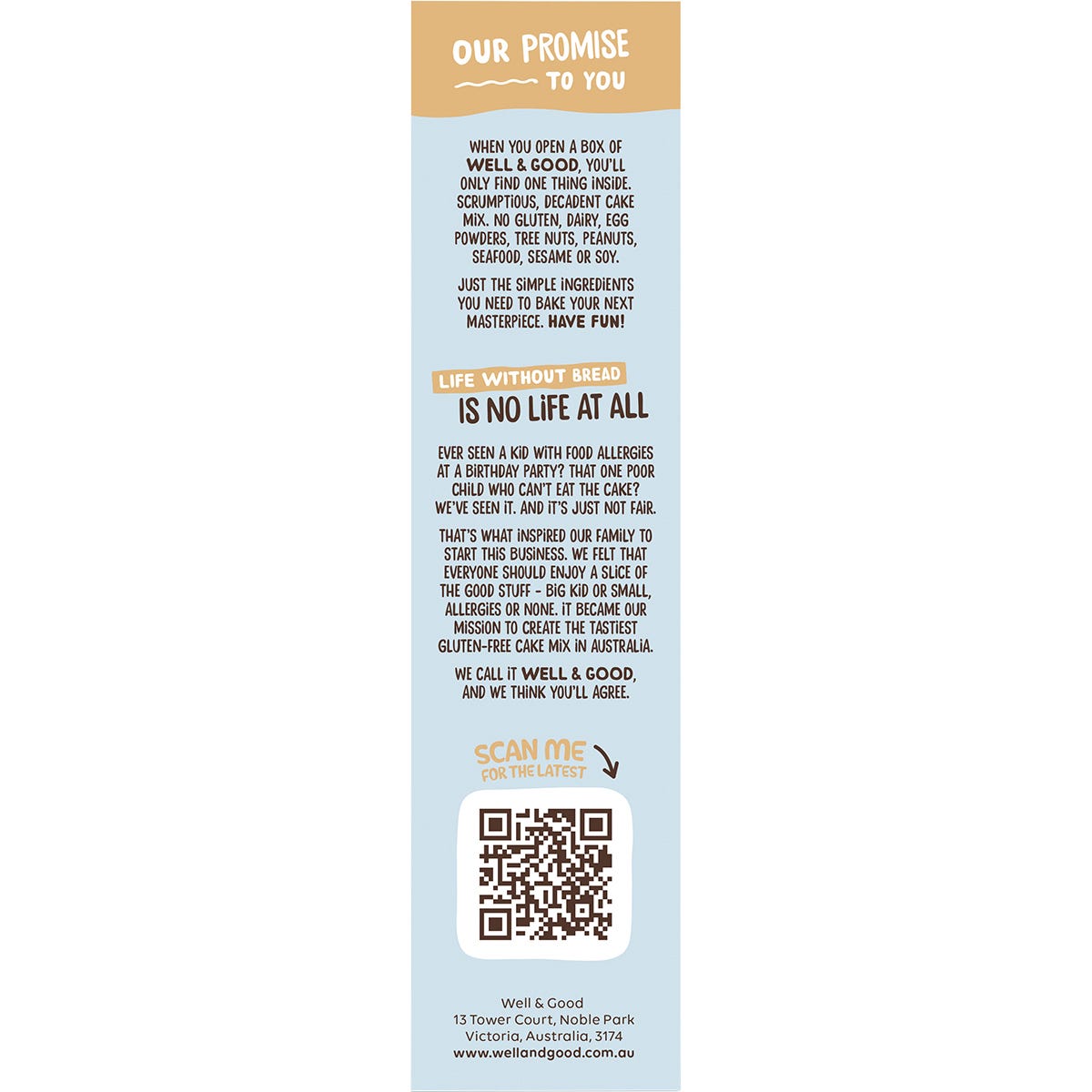 Side view of a Well & Good Crusty Bread Mix box highlighting product versatility and allergy-free benefits.