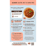 Back of Well & Good Mild Chilli Con Carne 120g box with ingredients, nutrition facts, and preparation steps.
