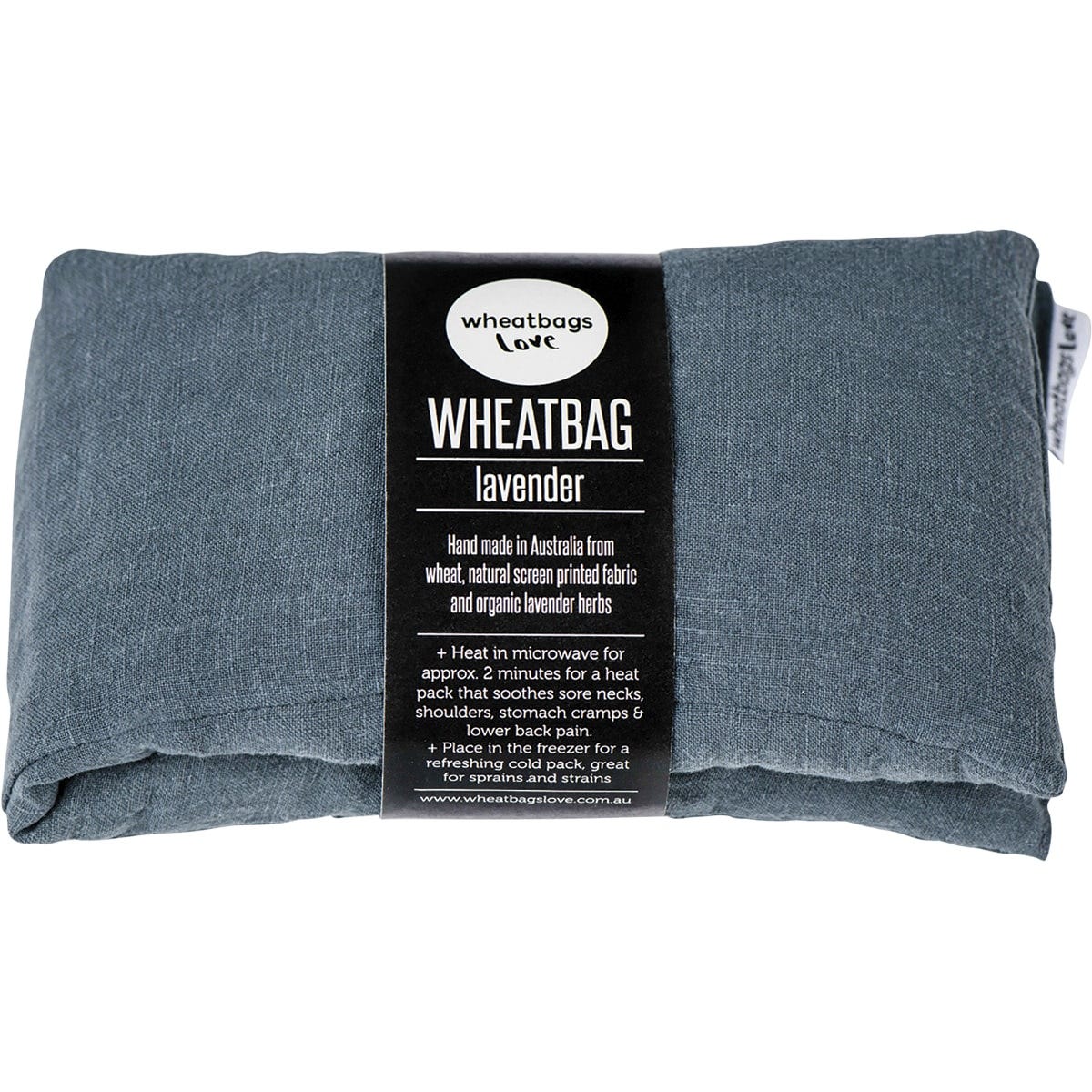 Lavender scented Slate Luxe Linen wheatbag by Wheatbags Love, displayed on a clean white background.