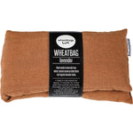 Copper-colored French flax linen wheatbag with a calming lavender scent on a white background.