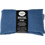 Ocean blue French flax linen wheatbag, lavender scented, laid flat on a white background.