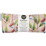 Gum blossom lavender eyepillow with a pink cotton backing on a white background.