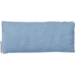 The back of a blue cockatoo lavender-scented eye pillow showing its soft blue cotton reverse.