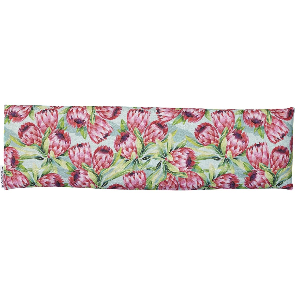 Wheatbags Love lavender-scented wheatbag with a pink protea print, shown folded in half on a white background.