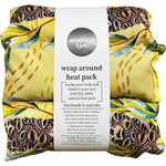 Wheatbags Love Wrap Around Heat/Cold Pack in Banksia Pod print with adjustable cotton straps and six lupin-filled channels.