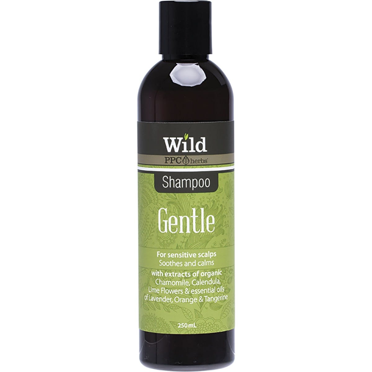 Wild Shampoo Gentle 250ml bottle with chamomile and calendula extracts for sensitive scalps.