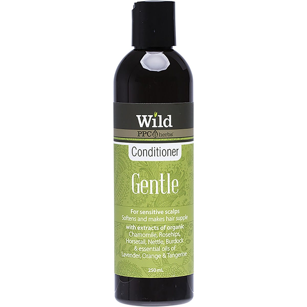 250ml bottle of Wild Conditioner Gentle for sensitive scalps, featuring a clean white label with green text.