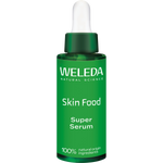 Weleda Skin Food Super Serum 30ml glass dropper bottle with a white and green label on a white background.