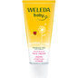 Weleda Baby Calendula Face Cream 50ml tube with orange flower illustrations on a white background.