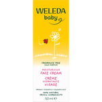 White box of Weleda Baby Calendula Face Cream with orange flower illustrations and a NATRUE certification seal.