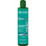 White 250ml bottle of Weleda Revitalizing Shampoo Rosemary with a green label featuring rosemary sprigs.