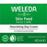 Weleda Skin Food Nourishing Day Cream 40ml box featuring a green design with botanical illustrations.