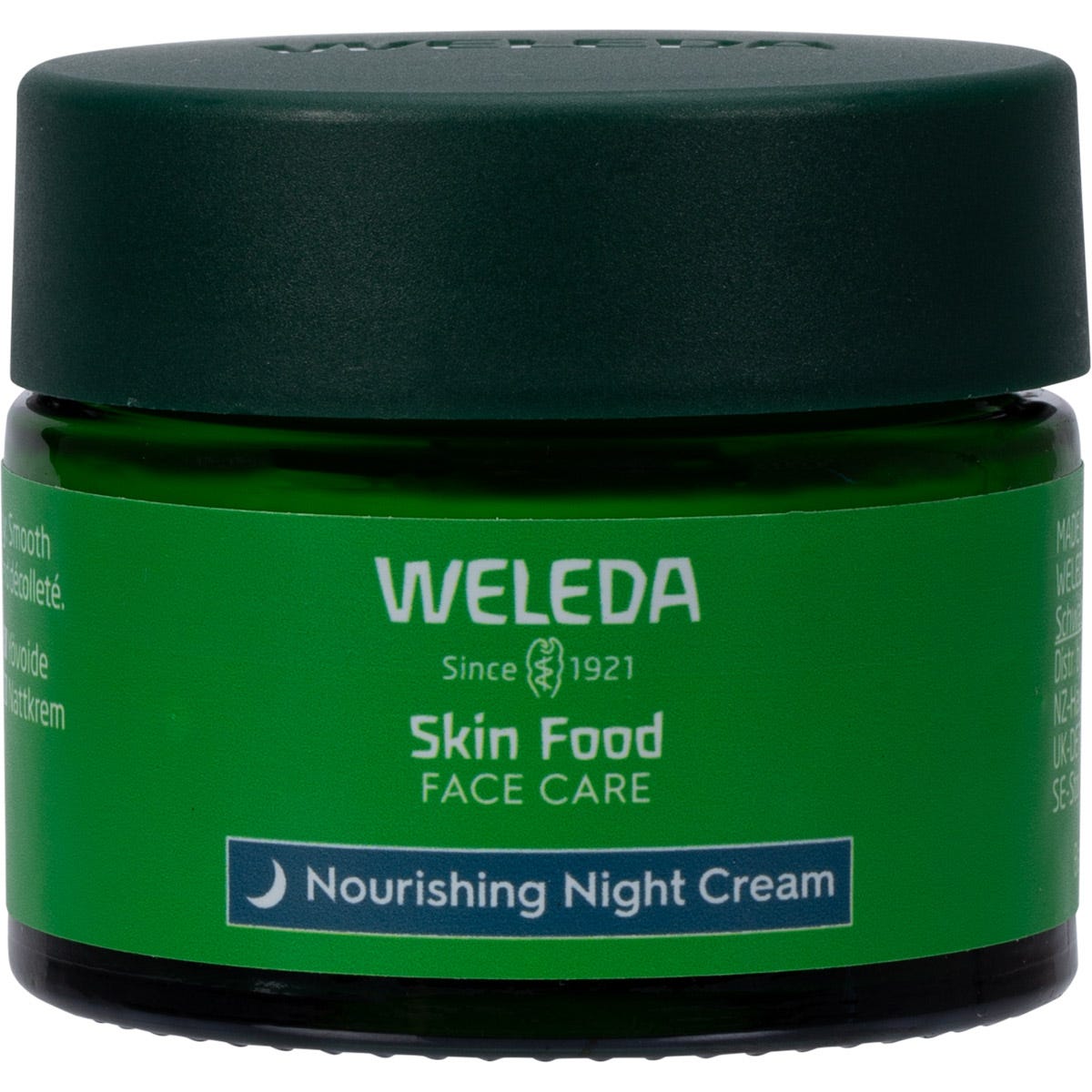 40ml tube of Weleda Skin Food Nourishing Night Cream with dark green packaging and botanical illustrations.