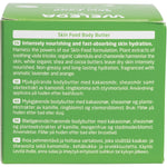Back of a Weleda Skin Food Body Butter box with ingredients, usage, and certification logos on a green background.