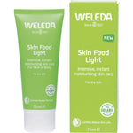 Weleda Skin Food Light 75ml tube and matching green box featuring botanical illustrations on a white background.
