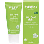 Weleda Skin Food Light 30ml tube and matching green box, featuring white and yellow text with a plant illustration.