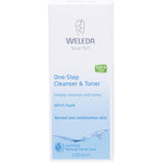 Weleda One-Step Cleanser and Toner 100ml retail box with witch hazel and iris root illustrations on a white background.