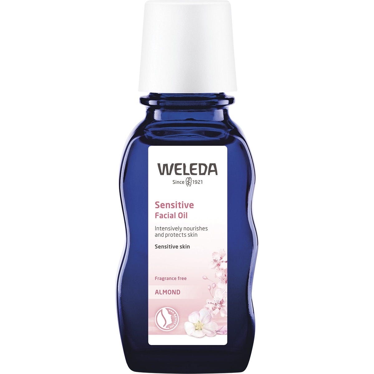 Weleda Sensitive Facial Oil Almond 50ml glass bottle with a pink label.