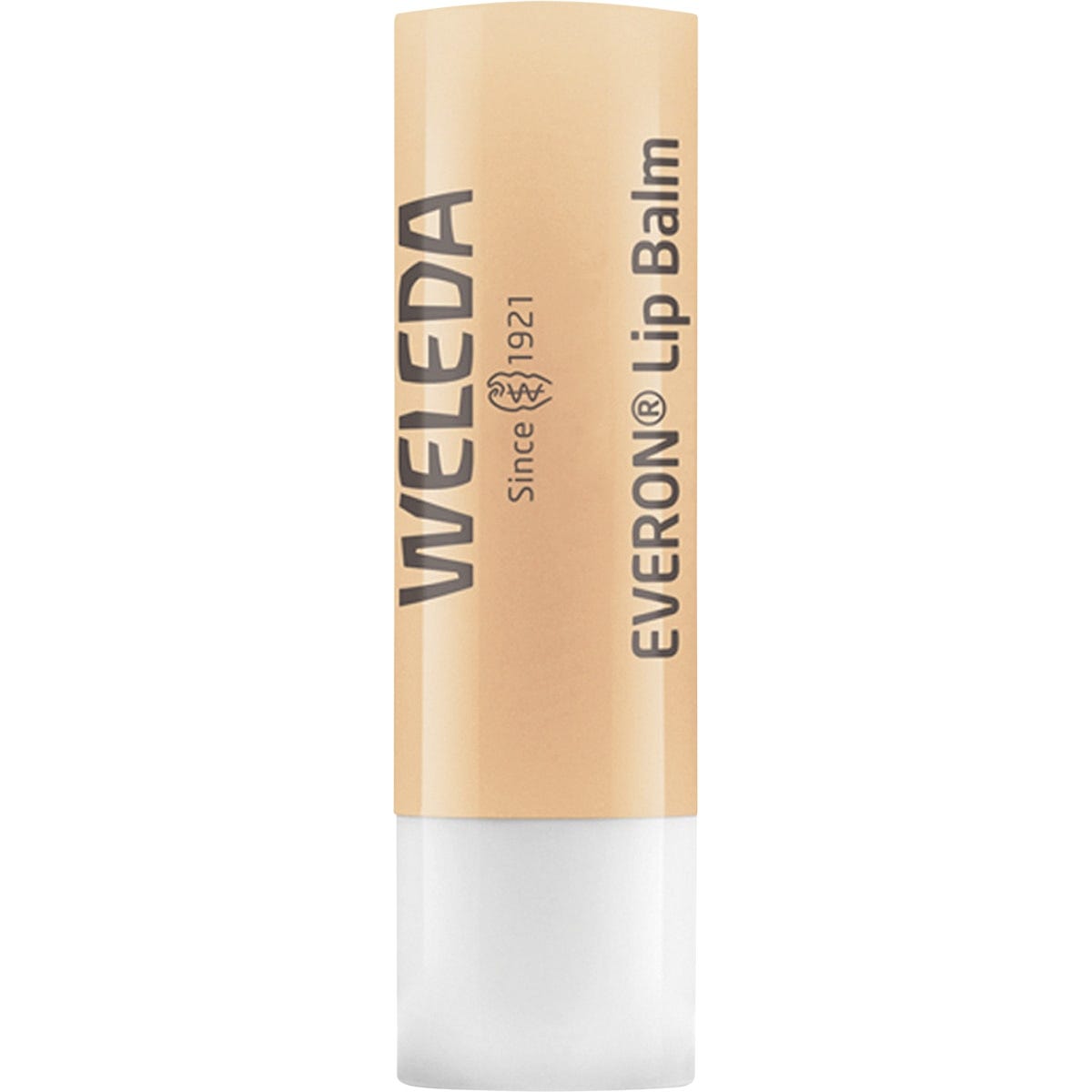 Single Weleda Everon Lip Balm stick without its cap, showing the smooth, pale yellow wax.