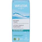 Weleda Refining Toner 150ml retail box with witch hazel and wild rose illustrations on a white background.