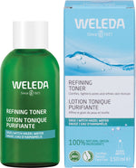 Weleda Refining Toner 150ml glass bottle and packaging box with witch hazel and wild rose illustrations.