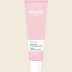 30ml tube of Weleda Sensitive Soothing Moisturiser Light featuring almond and plum kernel oil illustrations.