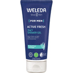 200ml tube of Weleda Men Active Fresh 3-in-1 Shower Gel with a blue and silver label on a white background.