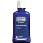 100ml glass bottle of Weleda After Shave Balm for men featuring a blue and white label on a white background.