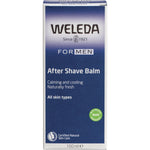 Blue and white box of Weleda After Shave Balm for men on a white background.