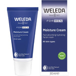 Weleda Moisture Cream for Men 30ml tube and box featuring organic jojoba oil and marshmallow root.