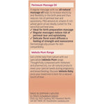 Back of Weleda Perineum Massage Oil box showing product benefits, application directions, and ingredients list.