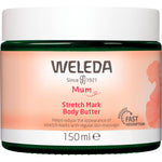 150ml tub of Weleda Stretch Mark Body Butter with a pink and white label on a white background.