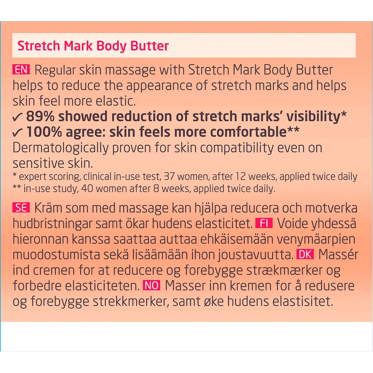 Back of Weleda Stretch Mark Body Butter box with directions for use, ingredients, and a "Since 1921" logo.