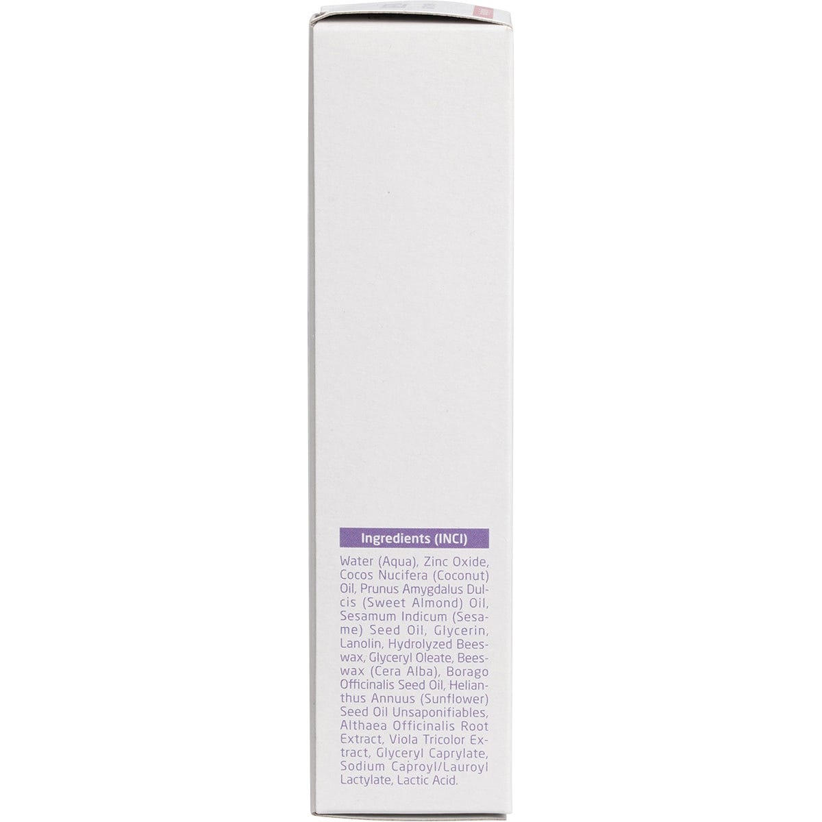 Left side of a Weleda Baby White Mallow Nappy Change Cream box showing product benefits and NaTrue certification.