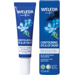 Weleda Contouring Eye and Lip Cream 10ml tube and box with blue gentian and edelweiss illustrations.