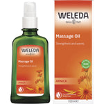 100ml bottle and box of Weleda Arnica Massage Oil for muscle recovery and skin nourishment.