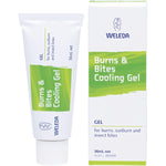 Weleda Burns and Bites Cooling Gel 36ml tube and box featuring herbal ingredients for minor burns and stings.
