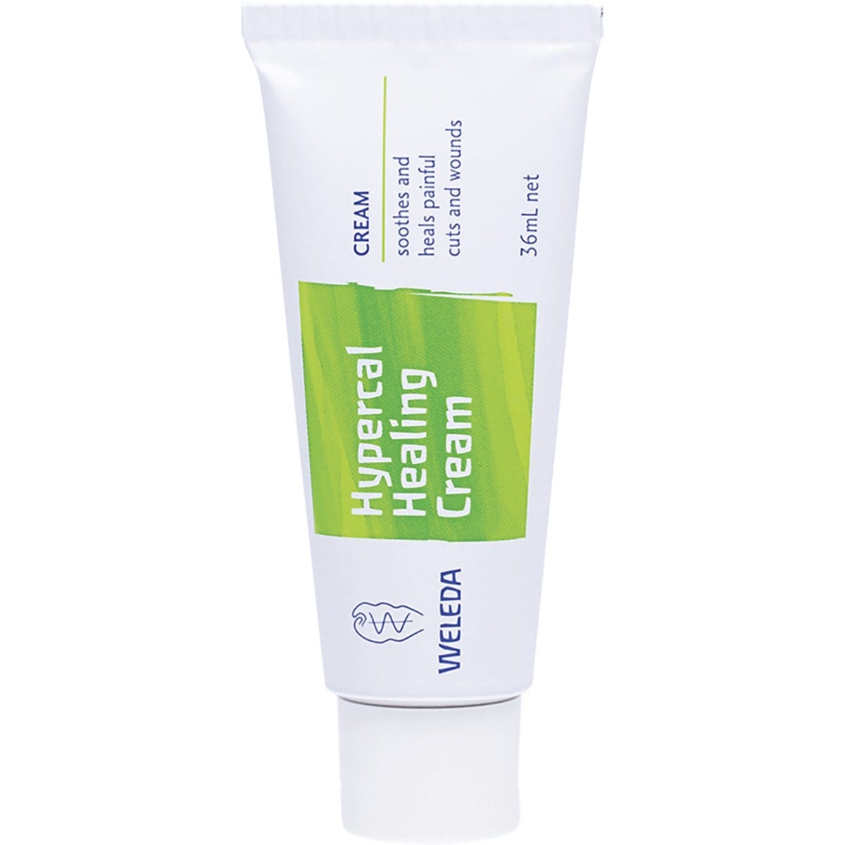 36ml tube of Weleda Hypercal Healing Cream on a white background with a green label and herbal illustrations.